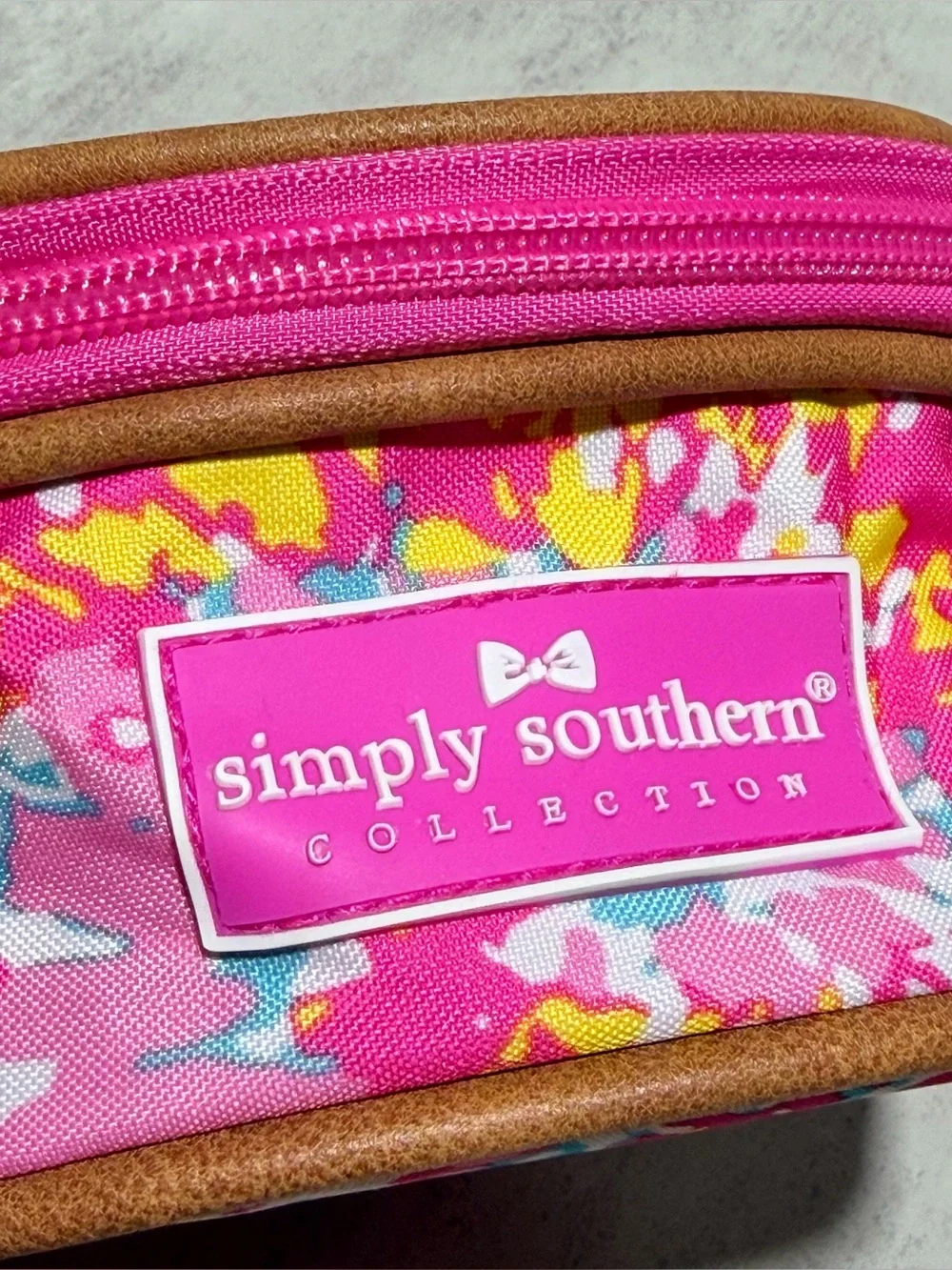 Simply Southern Pink Floral Cosmetic Pouch with Multicolor Accents